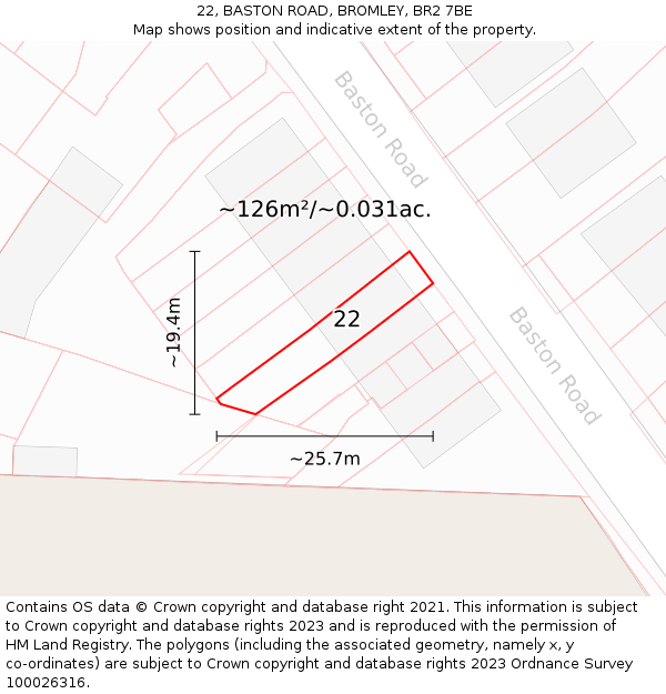 22, BASTON ROAD, BROMLEY, BR2 7BE: Plot and title map