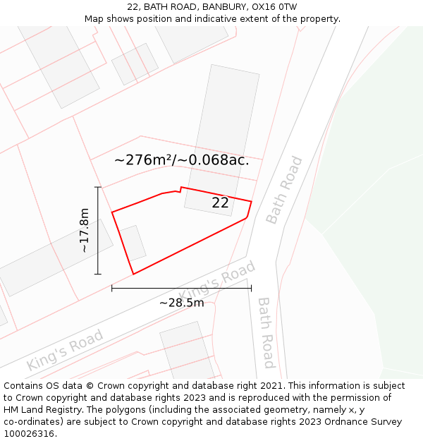 22, BATH ROAD, BANBURY, OX16 0TW: Plot and title map