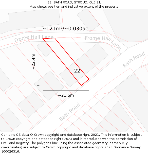 22, BATH ROAD, STROUD, GL5 3JL: Plot and title map