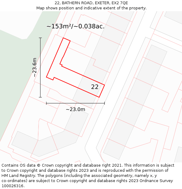 22, BATHERN ROAD, EXETER, EX2 7QE: Plot and title map