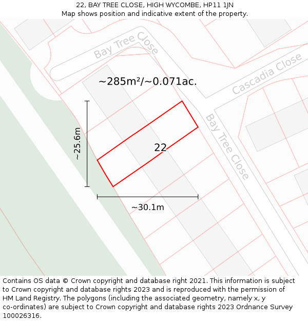 22, BAY TREE CLOSE, HIGH WYCOMBE, HP11 1JN: Plot and title map