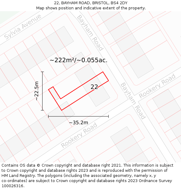 22, BAYHAM ROAD, BRISTOL, BS4 2DY: Plot and title map