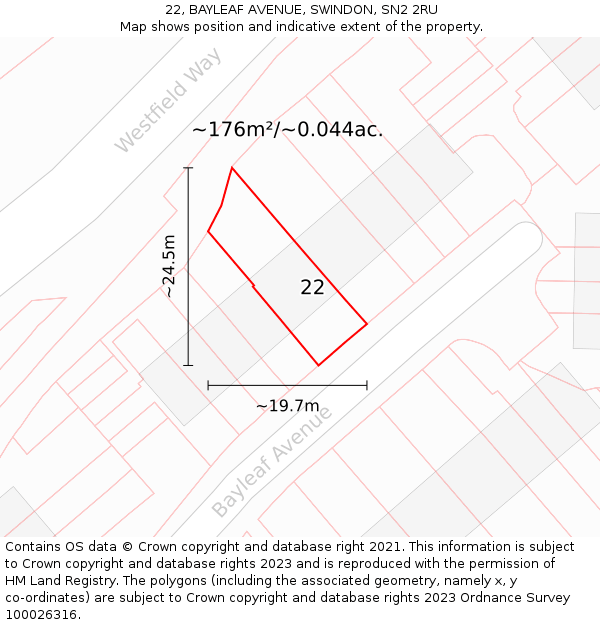 22, BAYLEAF AVENUE, SWINDON, SN2 2RU: Plot and title map