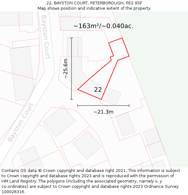 22, BAYSTON COURT, PETERBOROUGH, PE2 9SF: Plot and title map