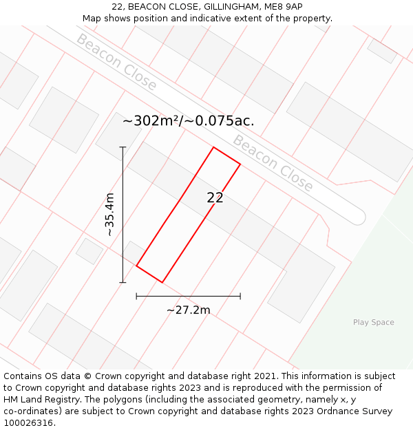 22, BEACON CLOSE, GILLINGHAM, ME8 9AP: Plot and title map