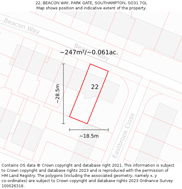 22, BEACON WAY, PARK GATE, SOUTHAMPTON, SO31 7GL: Plot and title map