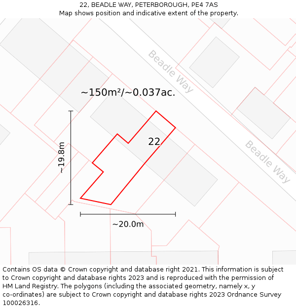 22, BEADLE WAY, PETERBOROUGH, PE4 7AS: Plot and title map
