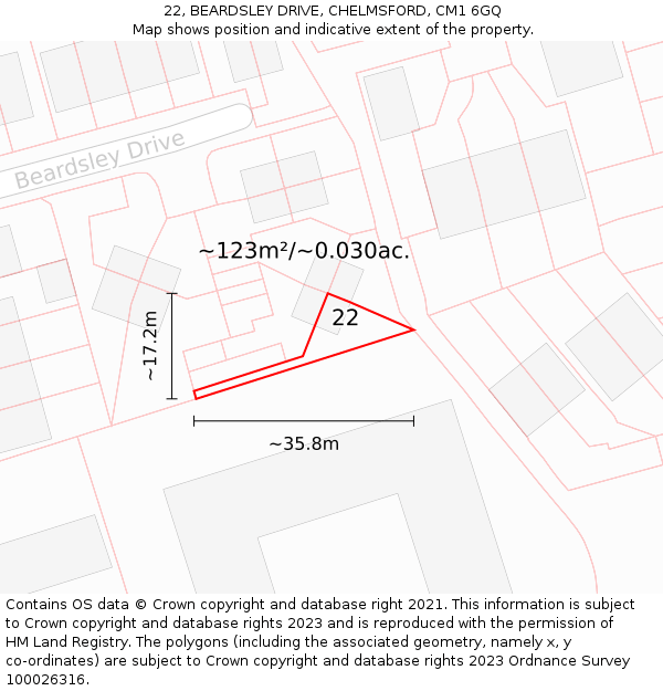 22, BEARDSLEY DRIVE, CHELMSFORD, CM1 6GQ: Plot and title map