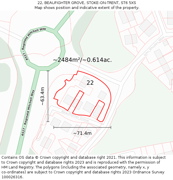 22, BEAUFIGHTER GROVE, STOKE-ON-TRENT, ST6 5XS: Plot and title map