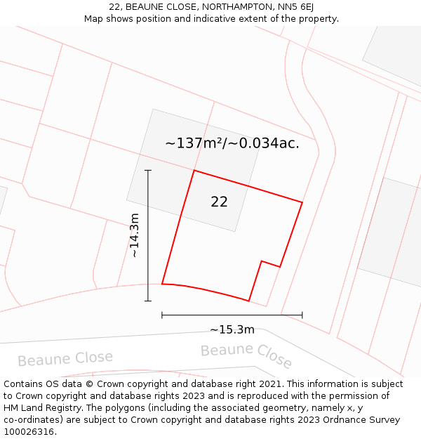 22, BEAUNE CLOSE, NORTHAMPTON, NN5 6EJ: Plot and title map