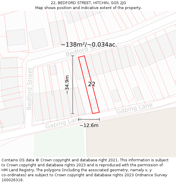 22, BEDFORD STREET, HITCHIN, SG5 2JG: Plot and title map