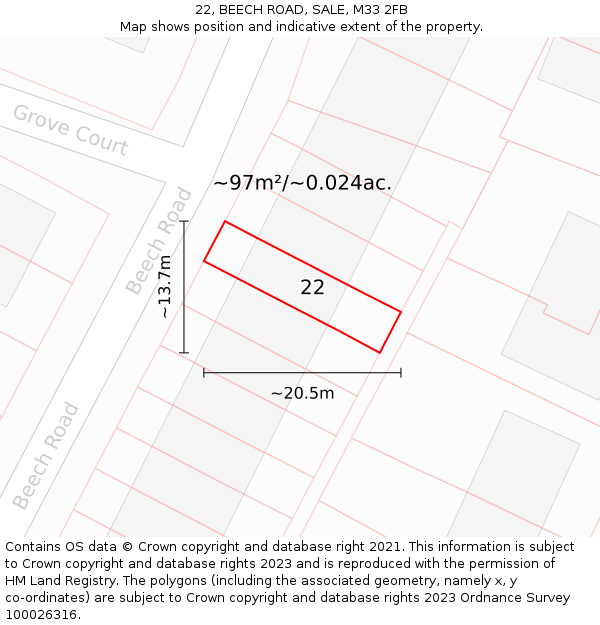 22, BEECH ROAD, SALE, M33 2FB: Plot and title map