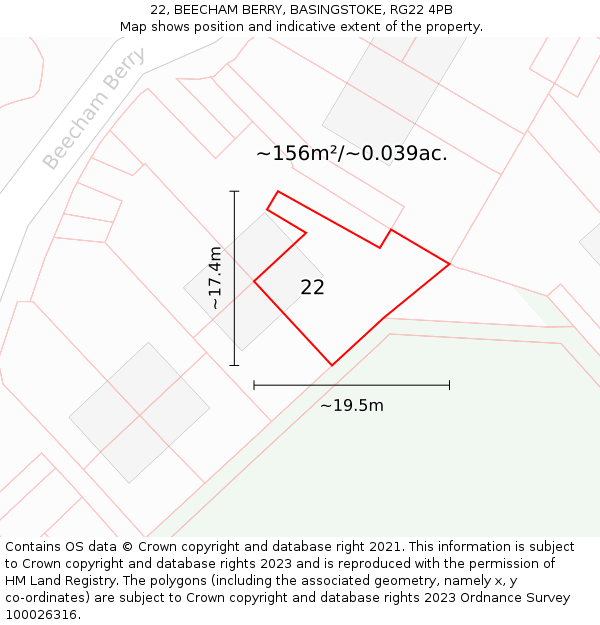 22, BEECHAM BERRY, BASINGSTOKE, RG22 4PB: Plot and title map