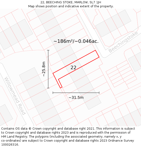 22, BEECHING STOKE, MARLOW, SL7 1JH: Plot and title map