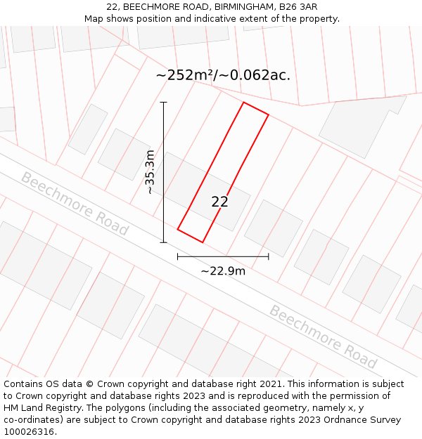 22, BEECHMORE ROAD, BIRMINGHAM, B26 3AR: Plot and title map