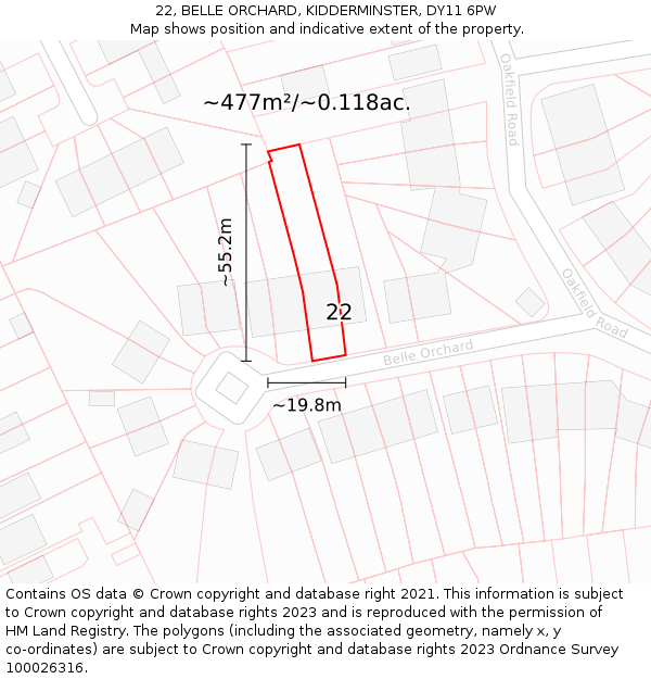 22, BELLE ORCHARD, KIDDERMINSTER, DY11 6PW: Plot and title map
