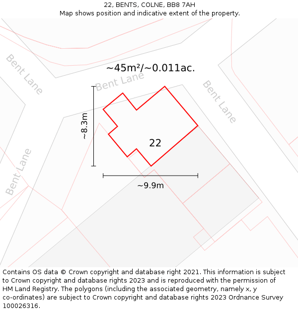 22, BENTS, COLNE, BB8 7AH: Plot and title map