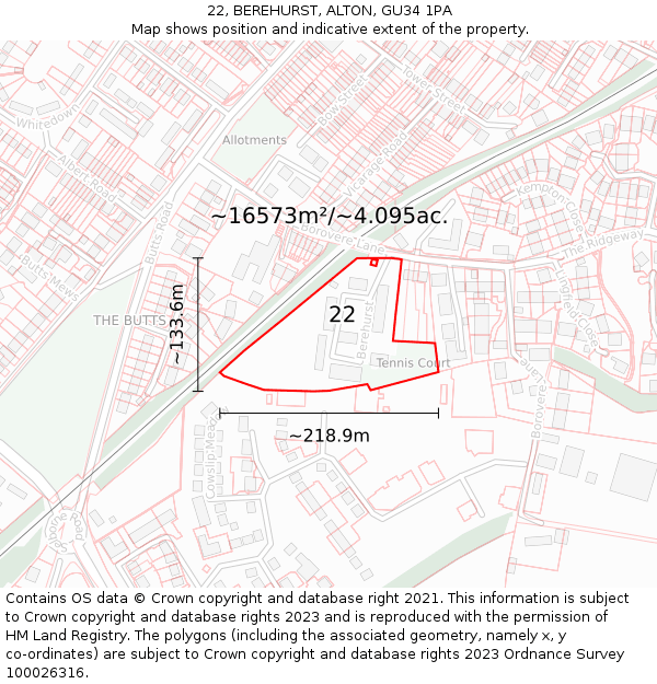 22, BEREHURST, ALTON, GU34 1PA: Plot and title map