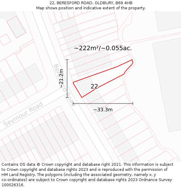 22, BERESFORD ROAD, OLDBURY, B69 4HB: Plot and title map