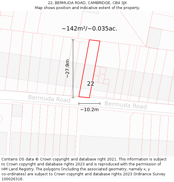 22, BERMUDA ROAD, CAMBRIDGE, CB4 3JX: Plot and title map