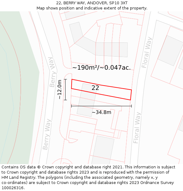 22, BERRY WAY, ANDOVER, SP10 3XT: Plot and title map