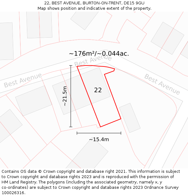 22, BEST AVENUE, BURTON-ON-TRENT, DE15 9GU: Plot and title map