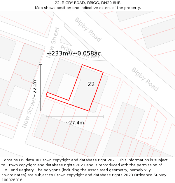22, BIGBY ROAD, BRIGG, DN20 8HR: Plot and title map