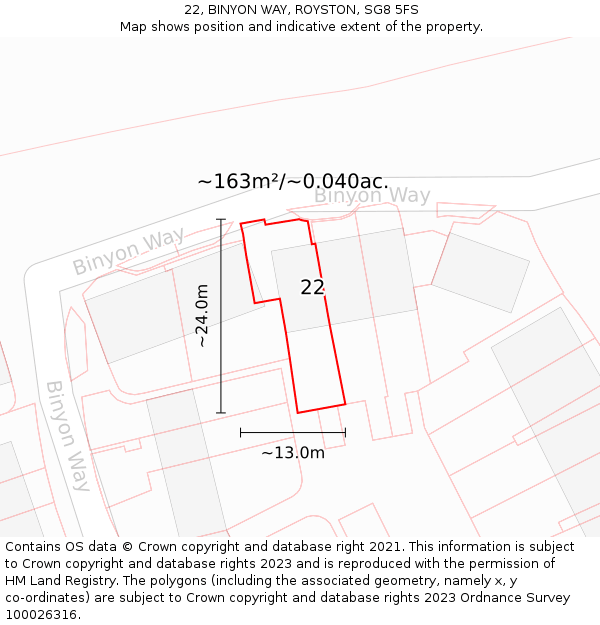 22, BINYON WAY, ROYSTON, SG8 5FS: Plot and title map