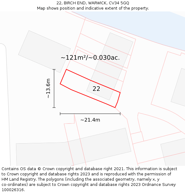 22, BIRCH END, WARWICK, CV34 5GQ: Plot and title map