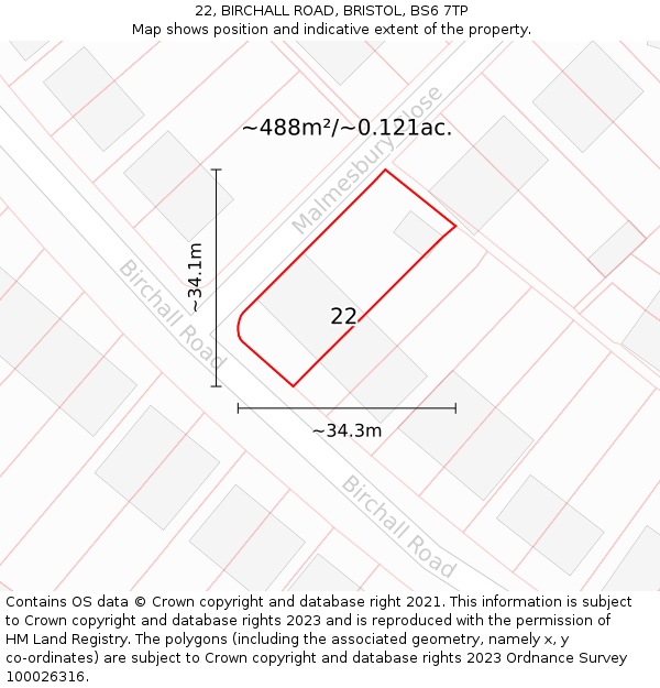 22, BIRCHALL ROAD, BRISTOL, BS6 7TP: Plot and title map