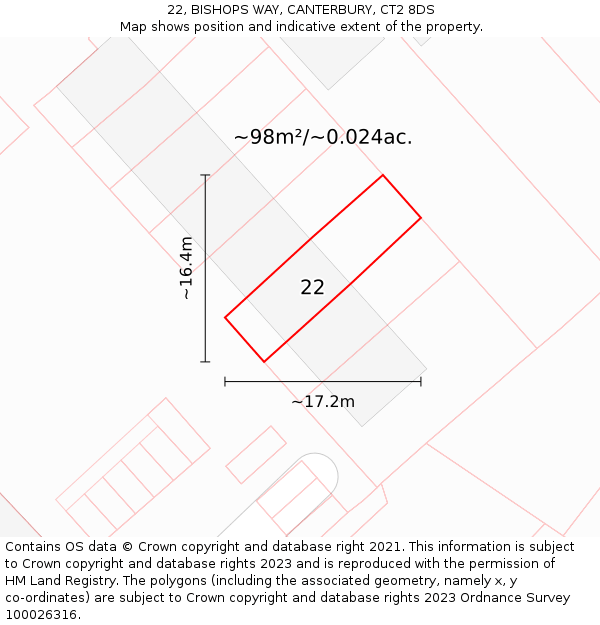 22, BISHOPS WAY, CANTERBURY, CT2 8DS: Plot and title map