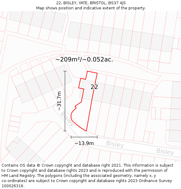 22, BISLEY, YATE, BRISTOL, BS37 4JS: Plot and title map