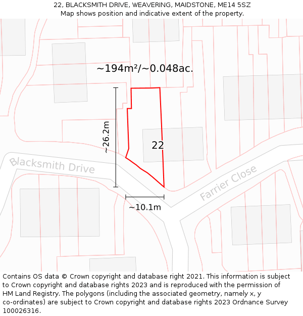 22, BLACKSMITH DRIVE, WEAVERING, MAIDSTONE, ME14 5SZ: Plot and title map