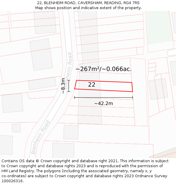 22, BLENHEIM ROAD, CAVERSHAM, READING, RG4 7RS: Plot and title map