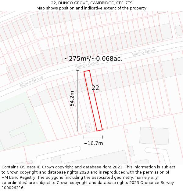 22, BLINCO GROVE, CAMBRIDGE, CB1 7TS: Plot and title map