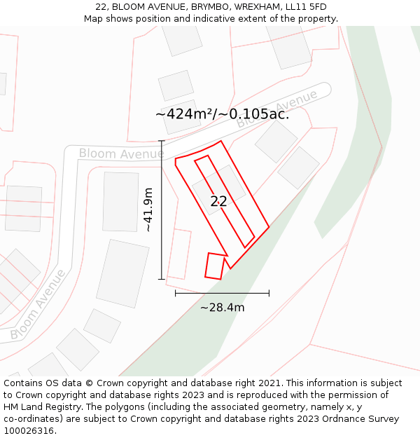 22, BLOOM AVENUE, BRYMBO, WREXHAM, LL11 5FD: Plot and title map