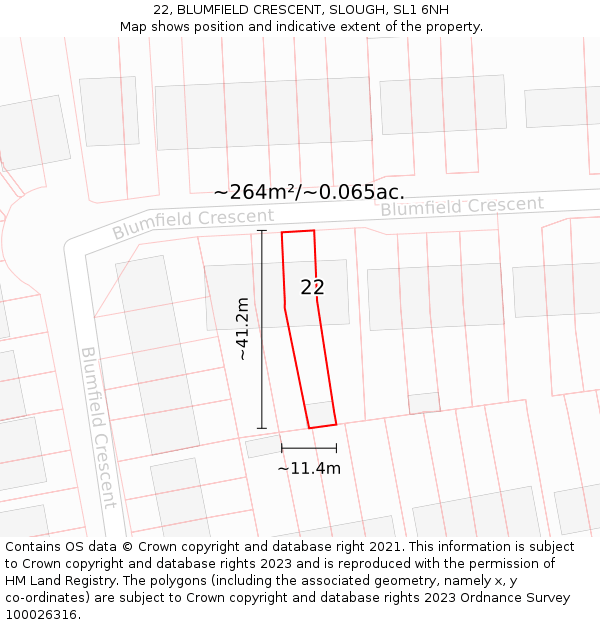 22, BLUMFIELD CRESCENT, SLOUGH, SL1 6NH: Plot and title map