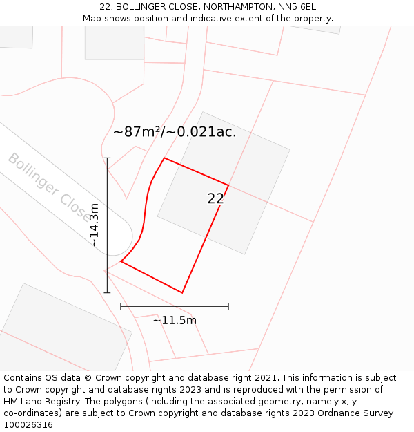 22, BOLLINGER CLOSE, NORTHAMPTON, NN5 6EL: Plot and title map