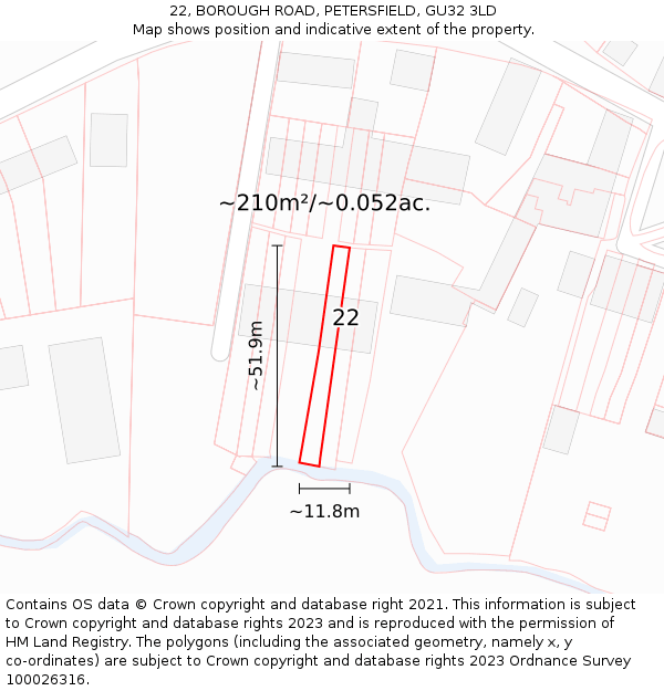 22, BOROUGH ROAD, PETERSFIELD, GU32 3LD: Plot and title map
