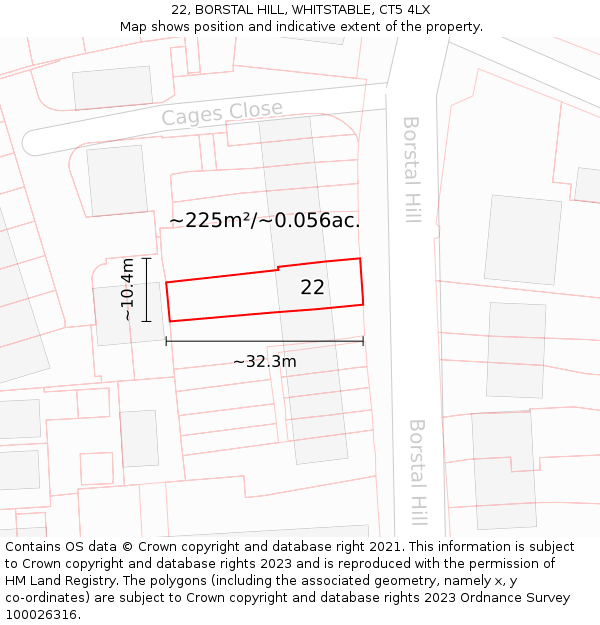 22, BORSTAL HILL, WHITSTABLE, CT5 4LX: Plot and title map