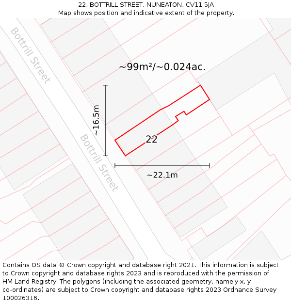 22, BOTTRILL STREET, NUNEATON, CV11 5JA: Plot and title map