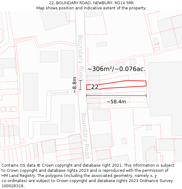 22, BOUNDARY ROAD, NEWBURY, RG14 5RR: Plot and title map