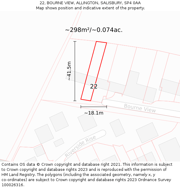 22, BOURNE VIEW, ALLINGTON, SALISBURY, SP4 0AA: Plot and title map