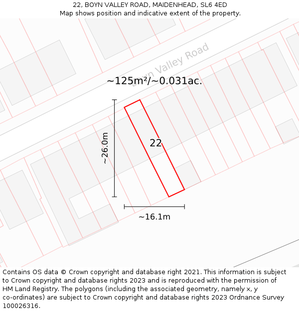 22, BOYN VALLEY ROAD, MAIDENHEAD, SL6 4ED: Plot and title map