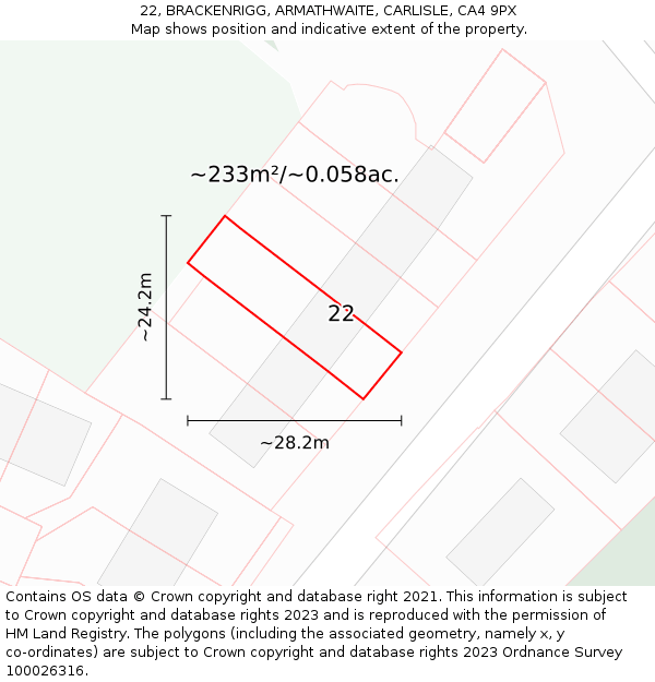 22, BRACKENRIGG, ARMATHWAITE, CARLISLE, CA4 9PX: Plot and title map