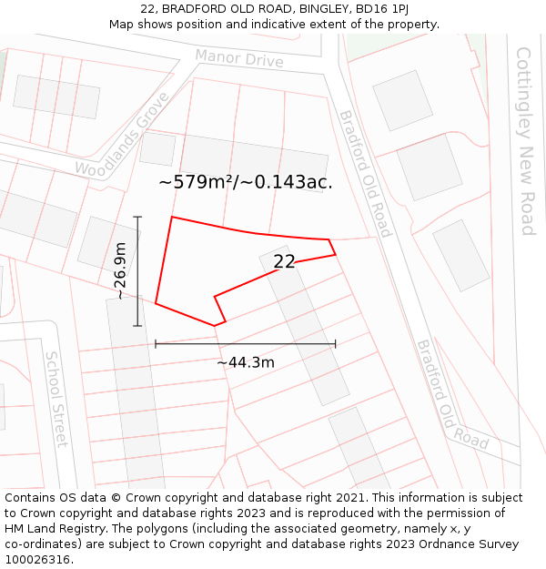 22, BRADFORD OLD ROAD, BINGLEY, BD16 1PJ: Plot and title map