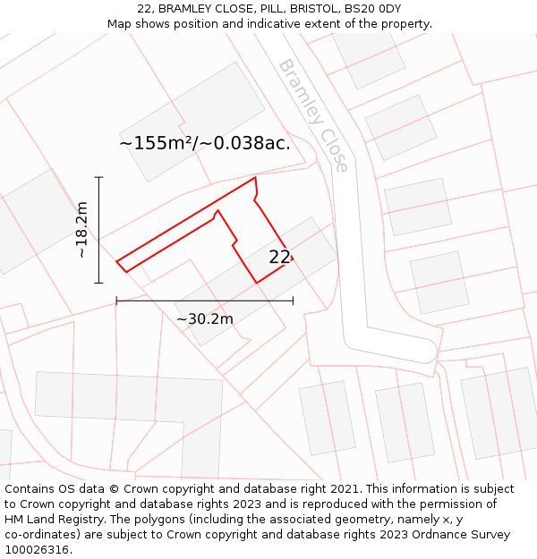 22, BRAMLEY CLOSE, PILL, BRISTOL, BS20 0DY: Plot and title map