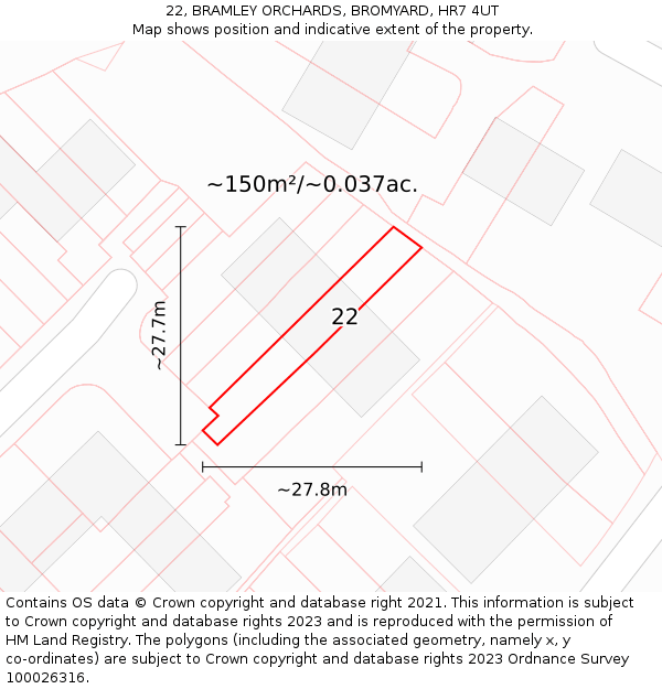 22, BRAMLEY ORCHARDS, BROMYARD, HR7 4UT: Plot and title map