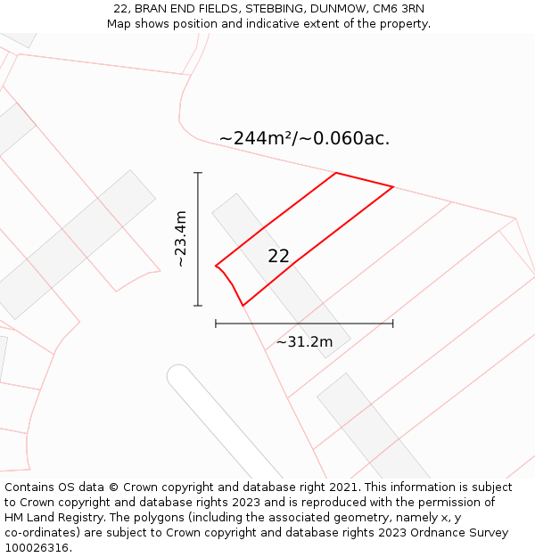 22, BRAN END FIELDS, STEBBING, DUNMOW, CM6 3RN: Plot and title map