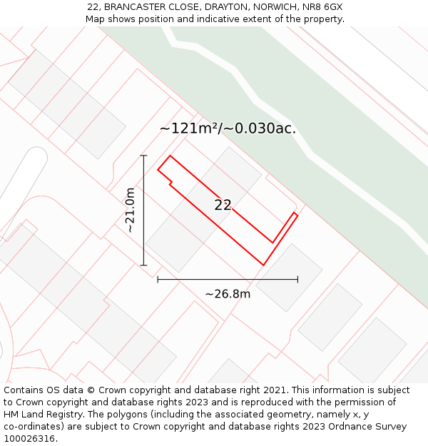 22, BRANCASTER CLOSE, DRAYTON, NORWICH, NR8 6GX: Plot and title map